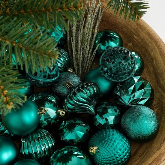 Kerstbal Unbreakable set 60 baubles Donkergroen