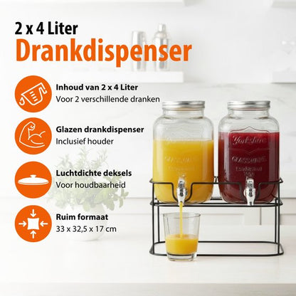 Dubbele drankdispenser op standaard 2x 4L