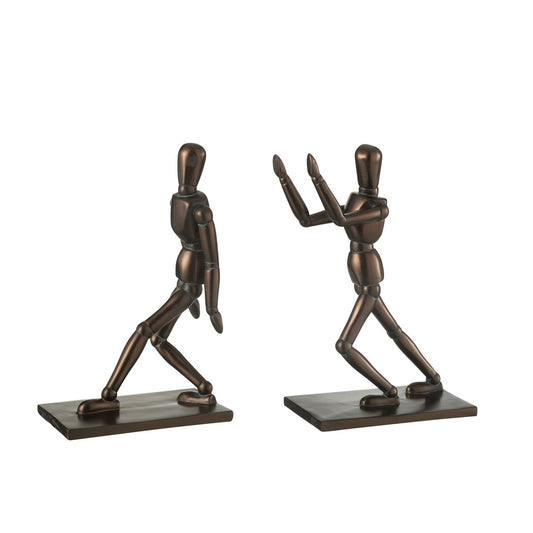 J-Line boekensteun Model Mannen - polyresin - bruin - 2 stuks