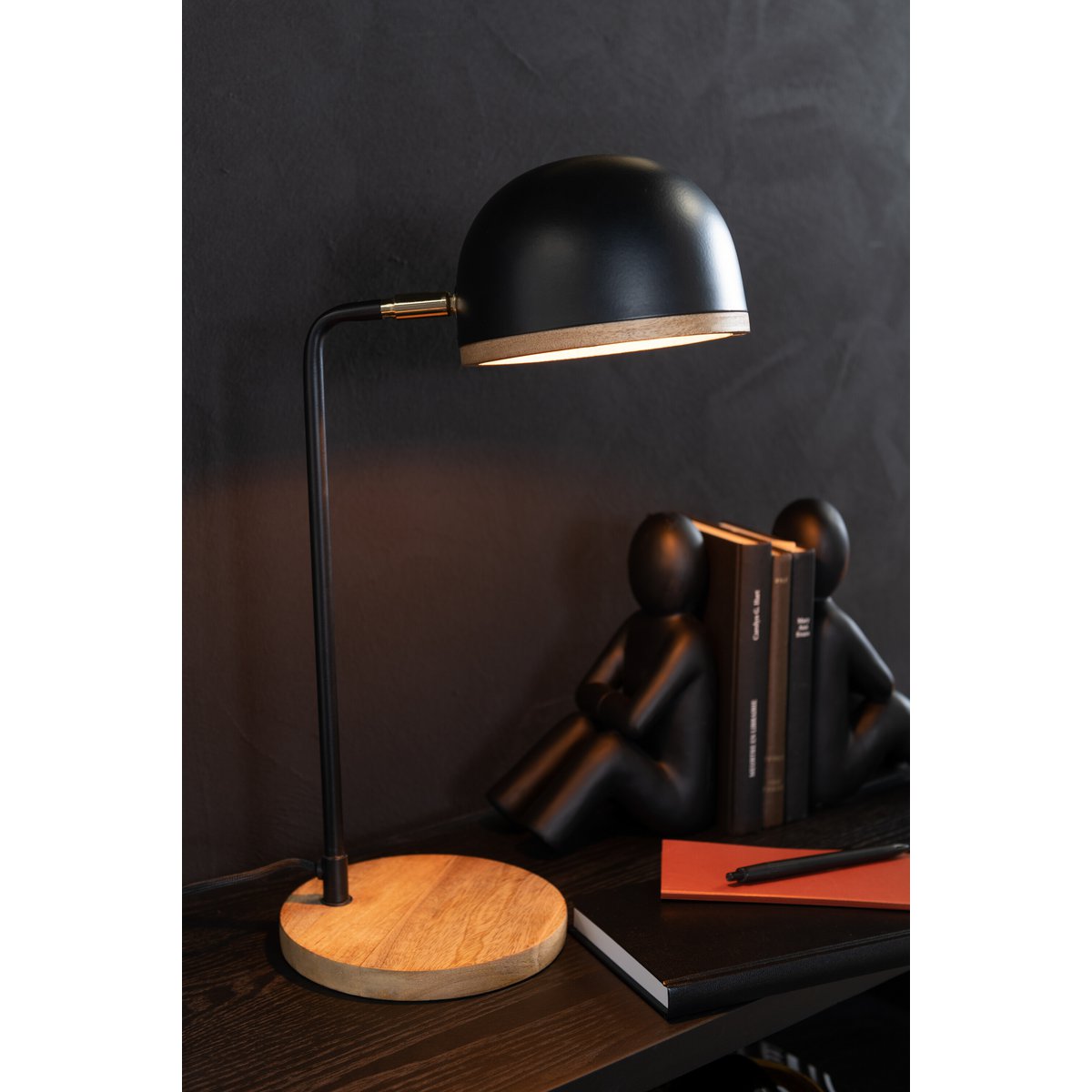J-Line tafellamp Evy - metaal/hout - zwart/naturel