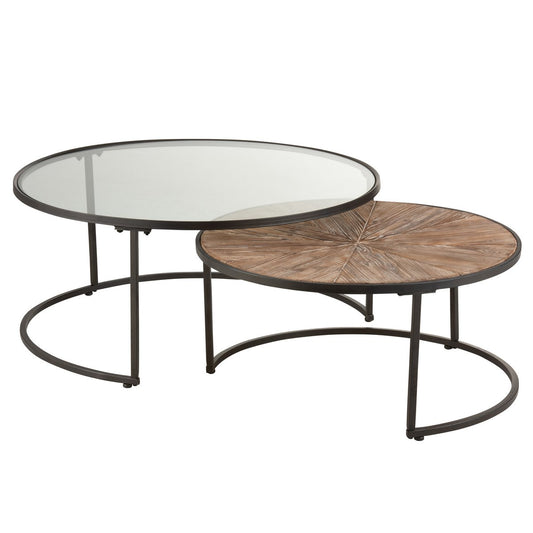 J-Line Set Van 2 Salontafels Rond Metaal Zwart - 91 x 91 x 41 cm