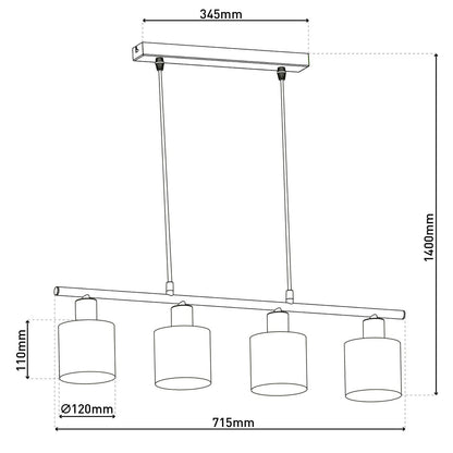 Hanglamp "Maron" 4 spots lengte 71,5 cm Grijs
