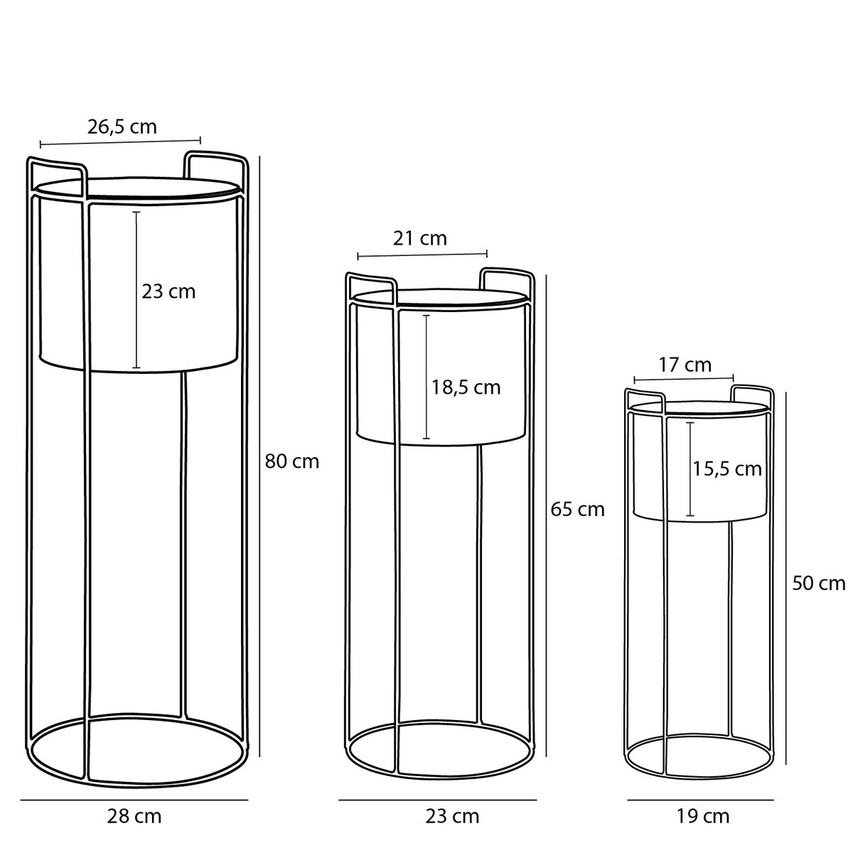 Bloempot op Standaard Favani- Set van 3 - H80 x Ø28cm