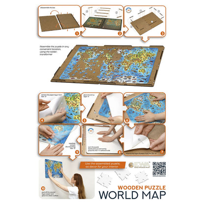 Houten Legpuzzel Wereldkaart in kleur