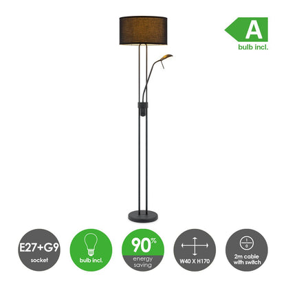 Moderne Vloerlamp - 40/40/170cm - Linnen Lampenkap