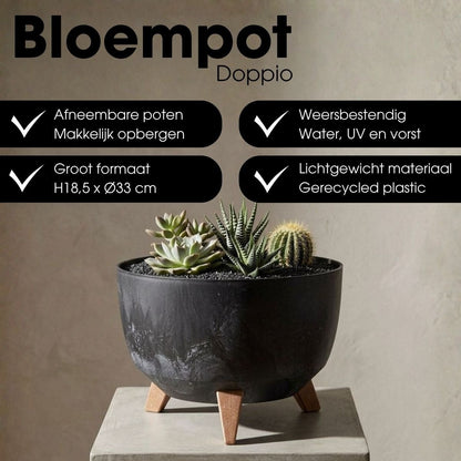 Plantenbak buiten Doppio Zwart Ø 33 cm H18,5