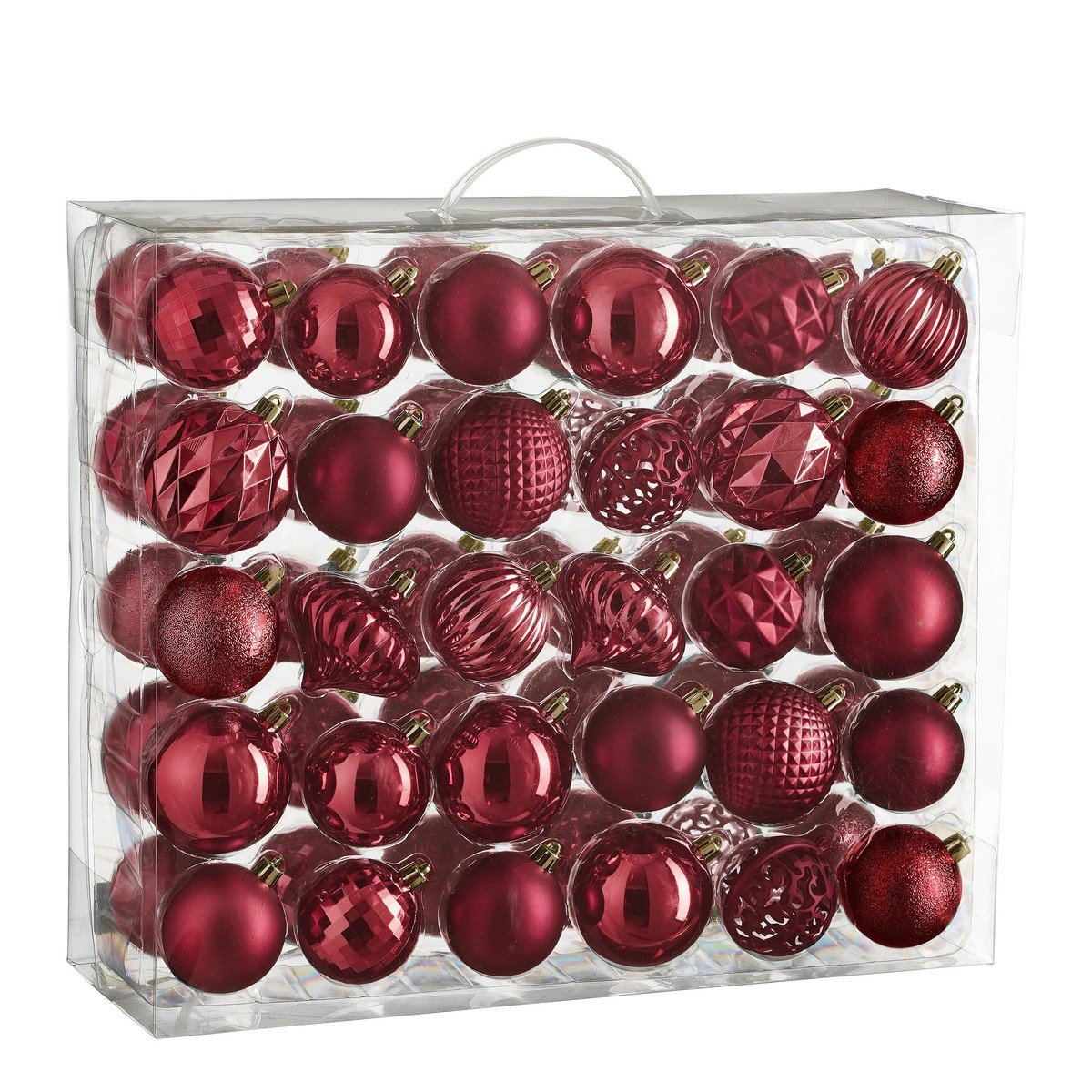 Kerstbal set 60 Unbreakable baubles Donkerrood