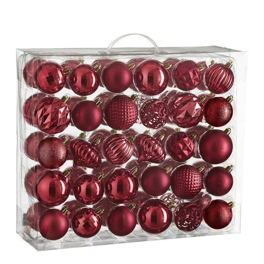 Kerstbal set 60 Unbreakable baubles Donkerrood