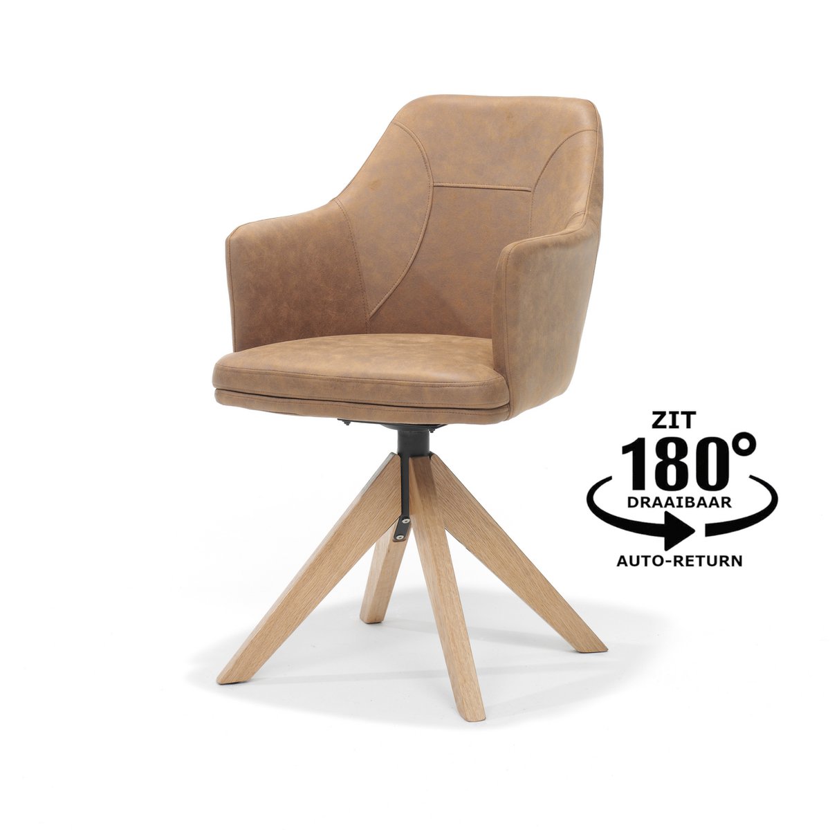 Calvin armstoel draaivoet Eiken Stof Soft Cognac