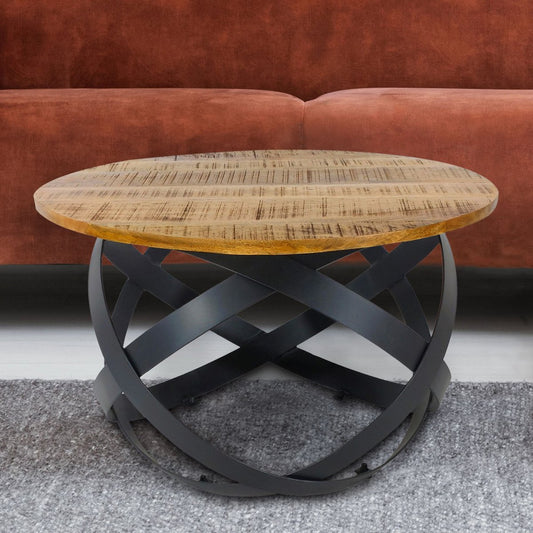 Salontafel rond Orbit massief hout met metalen frame