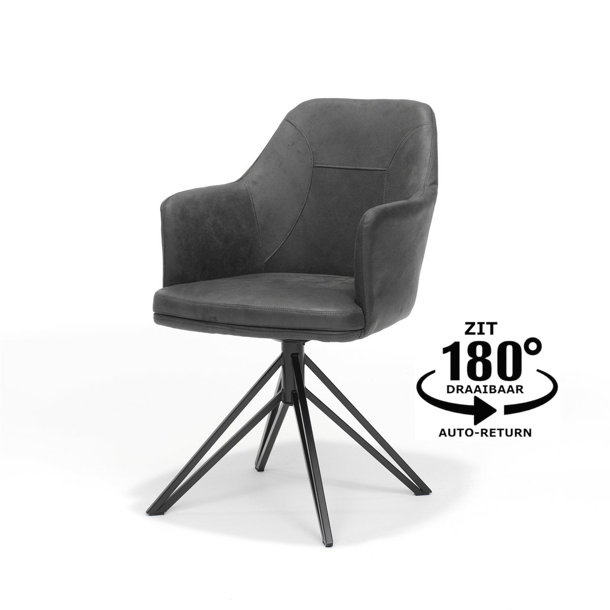 Armstoel Calvin draaivoet zwart Stof Soft Antraciet