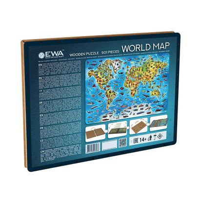 Houten Legpuzzel Wereldkaart in kleur