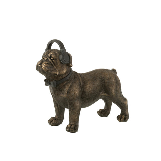 J-Line decoratie Bulldog Koptelefoon - polyresin - donkerbruin - large