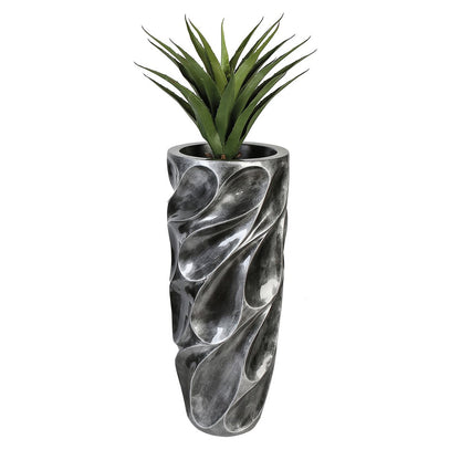 Bloempot "Drop", antiek zilver. 70cm hoog