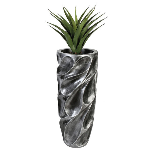 Bloempot "Drop", antiek zilver. 70cm hoog