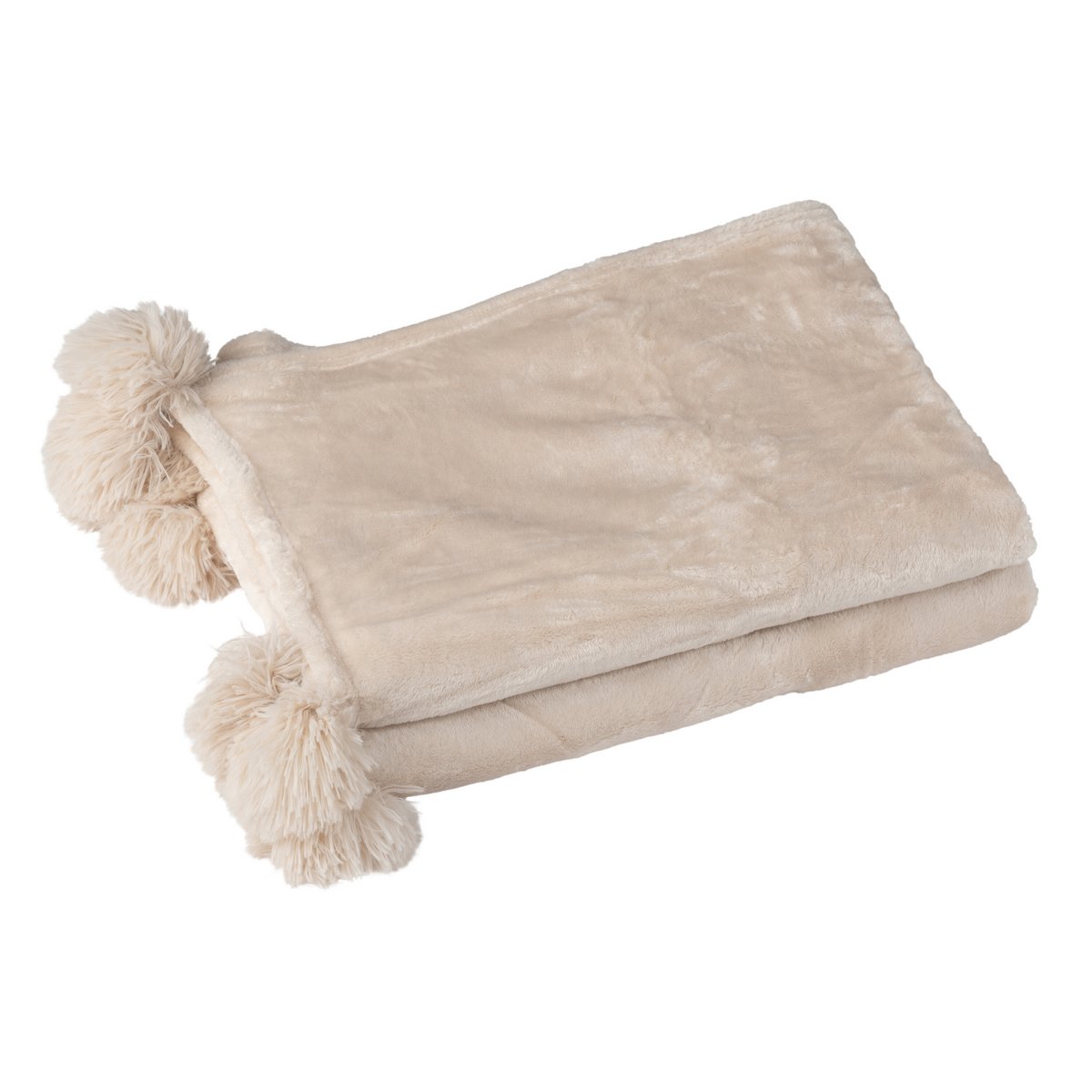 J-Line plaid Pompon - polyester - lichtbeige - 170 x 130 cm