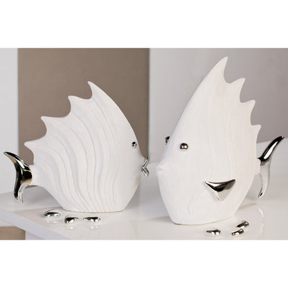 Figuur "Fish" wit/zilver H 26cm