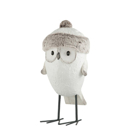J-Line kerstfiguur Uil Muts Winter - polyresin - wit/grijs - large
