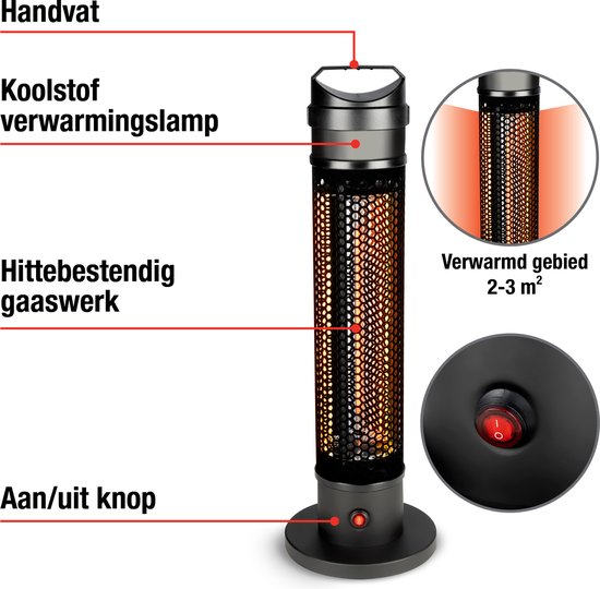 Terrasverwarmer Elektrisch infrarood 800W Carbon