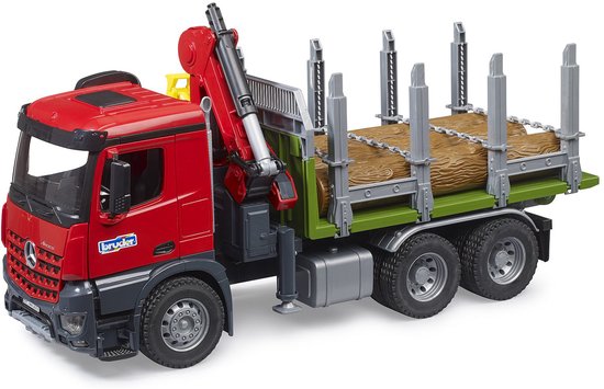Bruder 03669 MB Arocs Houttransportwagen + Laadkraan + Grijper + 3 Boomstammen
