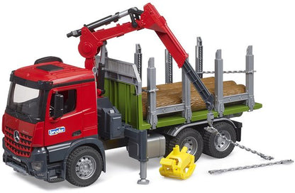 Bruder 03669 MB Arocs Houttransportwagen + Laadkraan + Grijper + 3 Boomstammen
