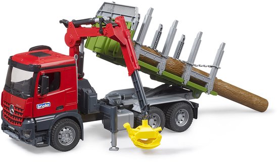 Bruder 03669 MB Arocs Houttransportwagen + Laadkraan + Grijper + 3 Boomstammen