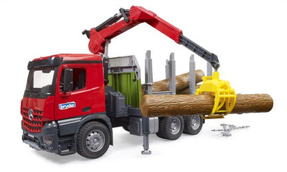 Bruder 03669 MB Arocs Houttransportwagen + Laadkraan + Grijper + 3 Boomstammen