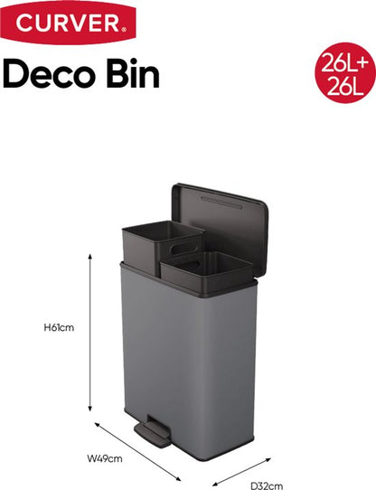Curver Deco Bin Duo 26L+26L Cool Grey
