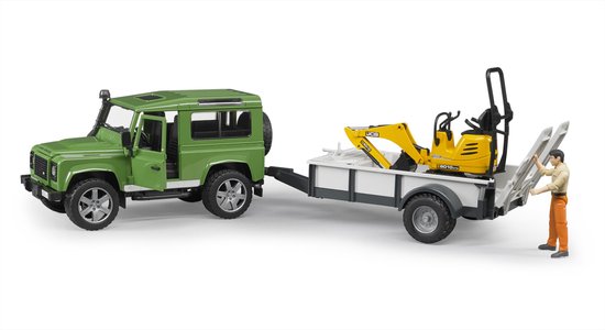 Bruder Landrover + Aanhanger met Graafmachine