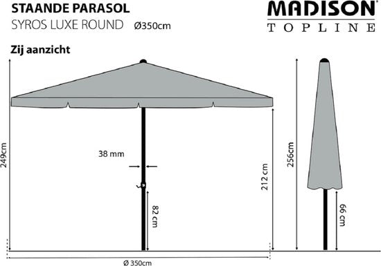Parasol Syros 350cm draai volant grijs