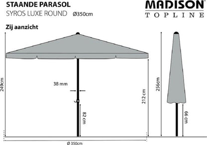 Parasol Syros 350cm draai volant grijs