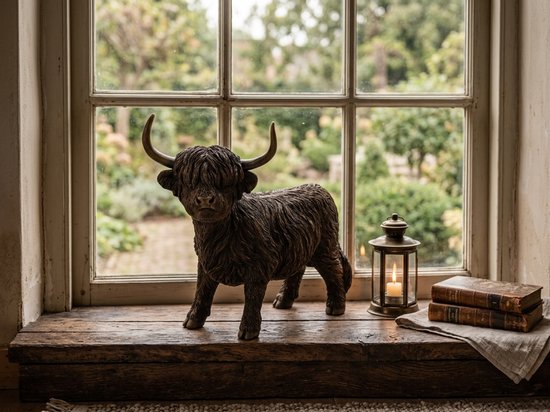 Beeld Schotse hooglander Staand bruin L39cm H33cm