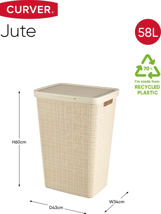 Curver Wasmand met Deksel Jute-Look 58L Crème