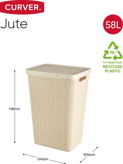 Curver Wasmand met Deksel Jute-Look 58L Crème