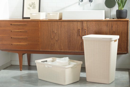Curver Wasmand met Deksel Jute-Look 58L Crème