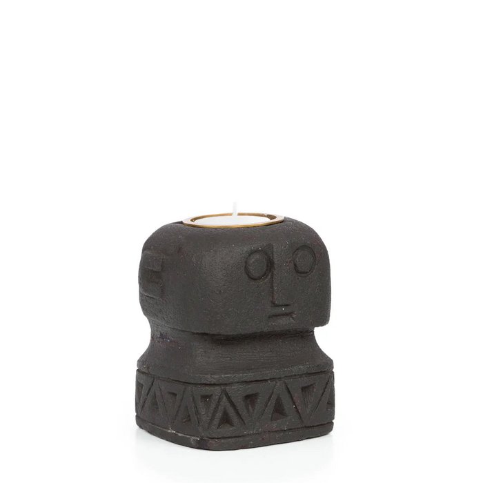 Sumba-serie steen donker kaarsenhouder 10cm hoog