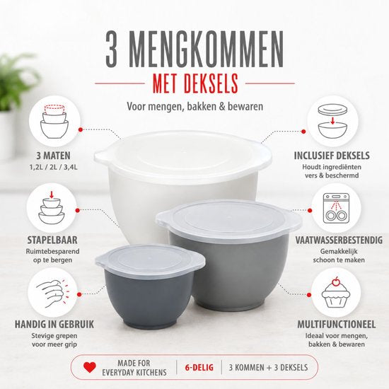 Mengkommen met deksel 6-delig
