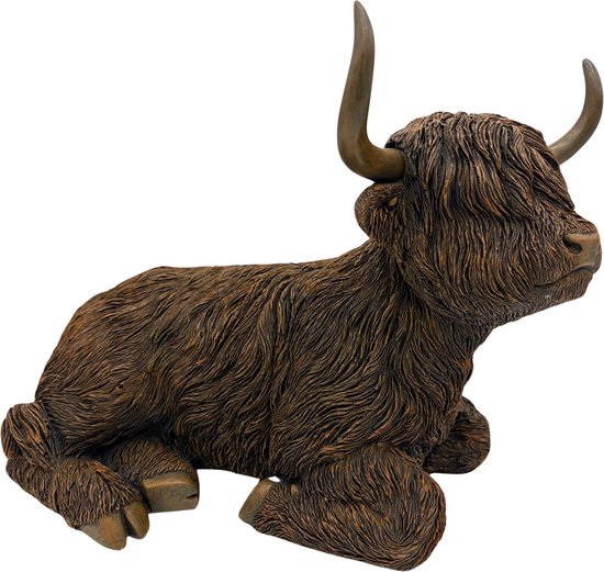 Beeld Schotse hooglander Liggend bruin L35cm H26cm