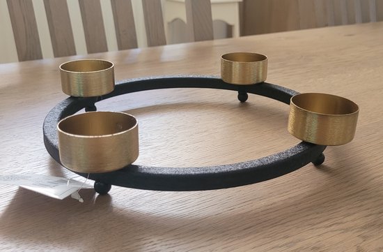 Theelichthouder Yono 23x23x5 cm Zwart/Goud/Metaal