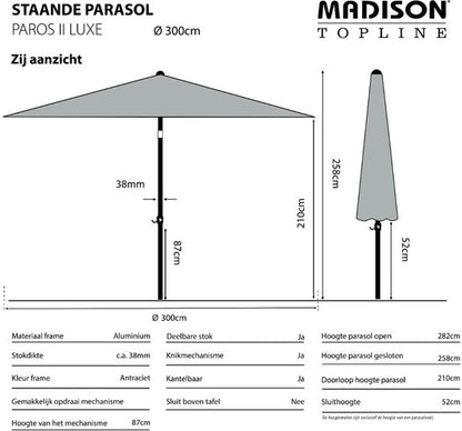 Parasol PAROS 300cm opdraai GRIJS