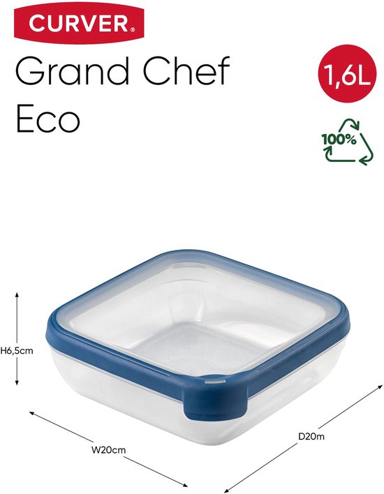 Curver Grand Chef Vershoudbak Vierkant 1.6L Transparant/Donkerblauw