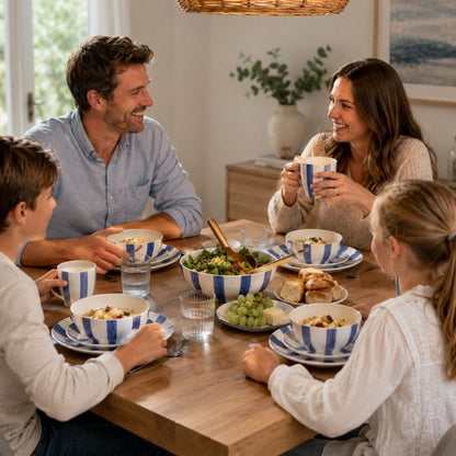 Serviesset 16-delig blauw/wit