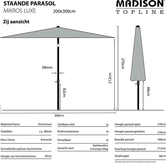 Madison Parasol Mikros 200x300cm ecru