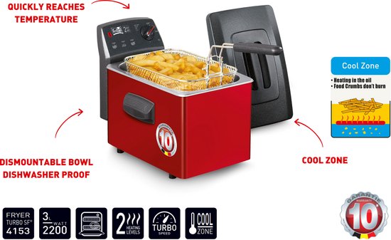 Fritel ST4153RED Friteuse 3L 2200W Rood/Zwart
