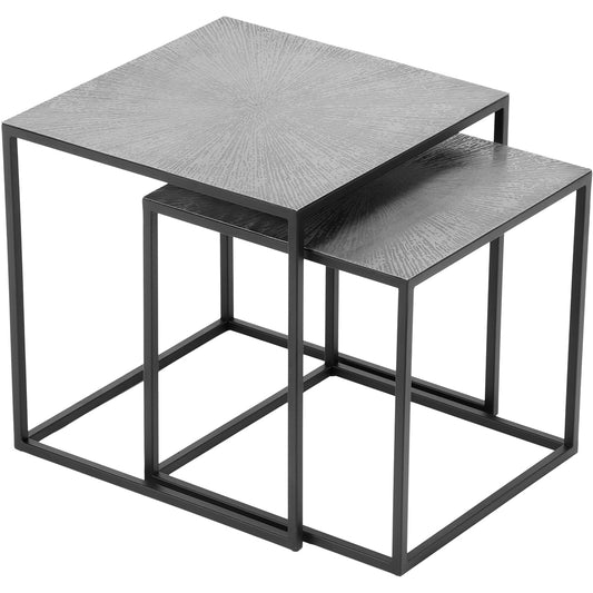 Set van 2 metalen Bijzettafels vierkant 40 x 40 x 40cm Zwart/Zilver