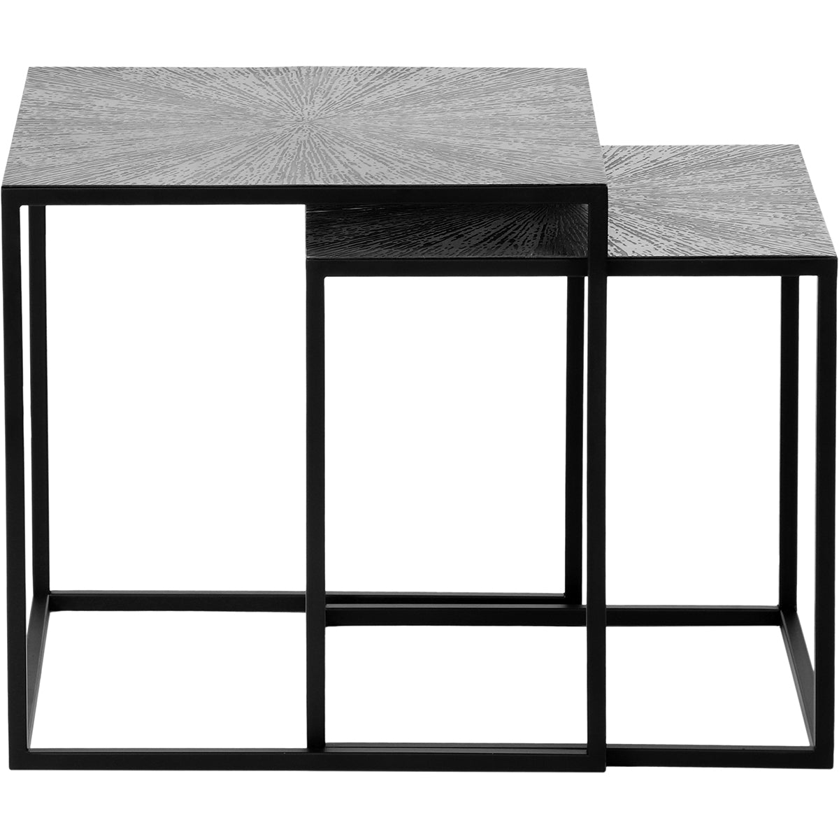 Set van 2 metalen Bijzettafels vierkant 40 x 40 x 40cm Zwart/Zilver
