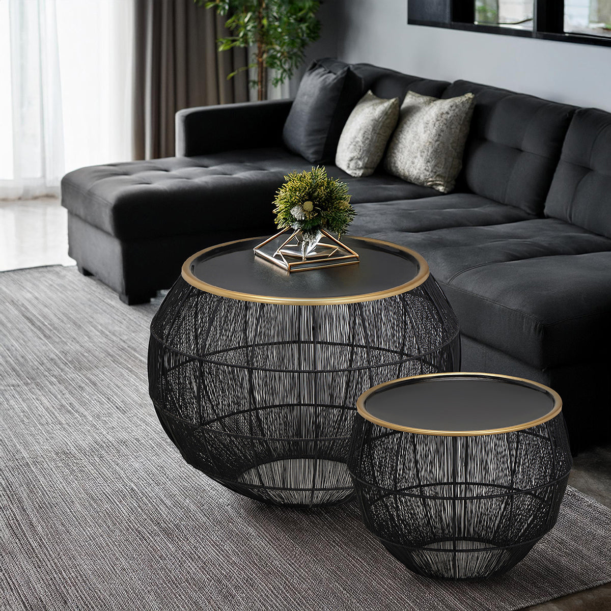 Set van 2 ronde bijzettafels Metaal