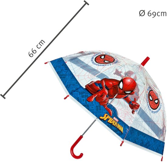 Spiderman Kinderparaplu 69 cm Blauw/Rood/Transparant