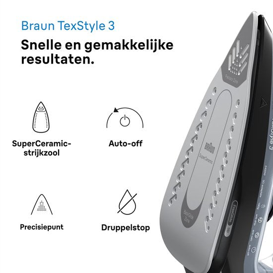 Braun SI3055BK TexStyle3 Stoomstrijkijzer Zwart