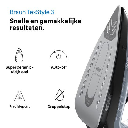 Braun SI3055BK TexStyle3 Stoomstrijkijzer Zwart